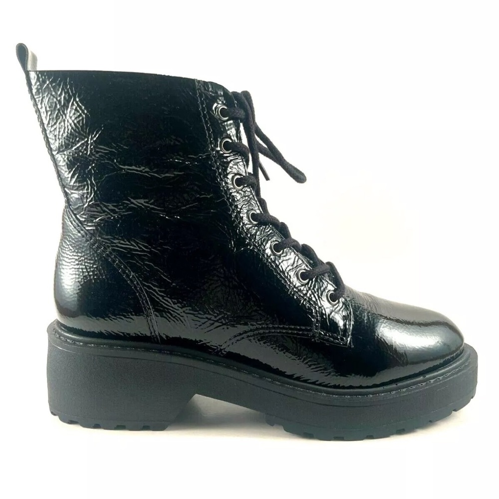 Chelsea Crew Spencer Black Patent Leather Lace Up Combat Bootie